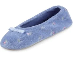 Isotoner Womens Embroidered Terry Ballerina Slippers